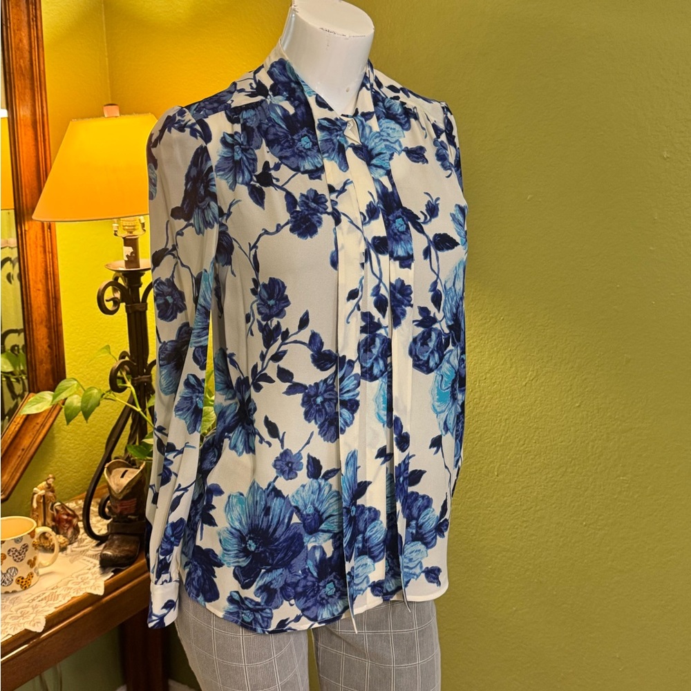 Tory Burch Cream and Blue Floral Top